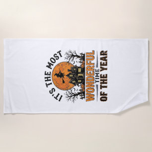 Vintage Halloween Most Wonderful Time Shirt Design Beach Towel