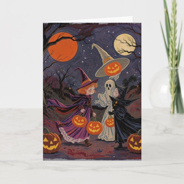 Vintage Halloween Night Greeting Card (Front)