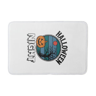 Vintage Halloween Night Pumpkin Tree Shirt Design_ Bath Mat