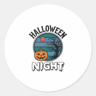Vintage Halloween Night Pumpkin Tree Shirt Design_ Classic Round Sticker