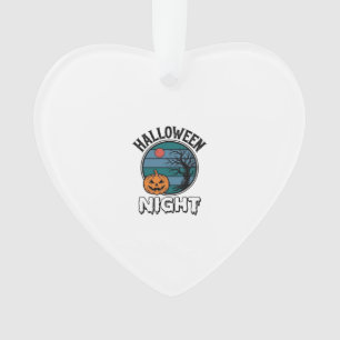 Vintage Halloween Night Pumpkin Tree Shirt Design_ Ornament