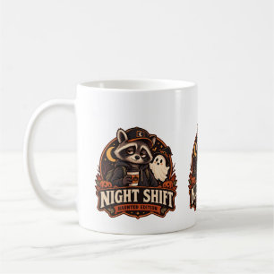 Vintage Halloween Night Shift Racoon Haunted Edit Coffee Mug