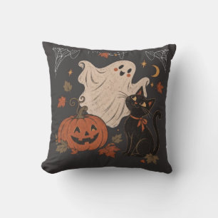 Vintage Halloween Night with Pumpkin and Ghost Cushion