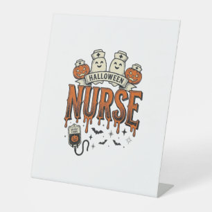 Vintage Halloween Nurse Ghost Pumpkin Design_1 Pedestal Sign