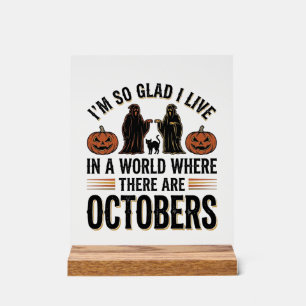 Vintage Halloween October Quote Pumpkin Cat Design Acrylic Sign