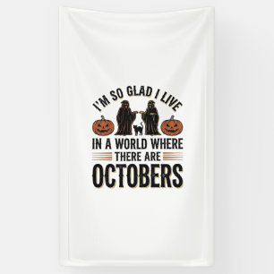 Vintage Halloween October Quote Pumpkin Cat Design Banner
