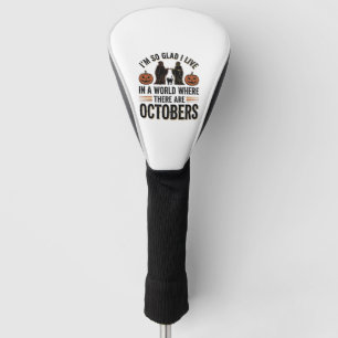 Vintage Halloween October Quote Pumpkin Cat Design Golf Head Cover