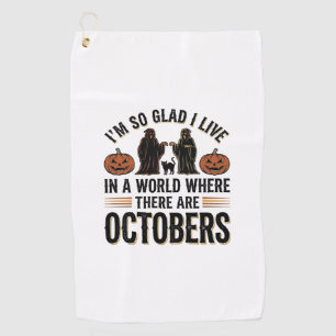 Vintage Halloween October Quote Pumpkin Cat Design Golf Towel