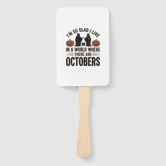 Vintage Halloween October Quote Pumpkin Cat Design Hand Fan