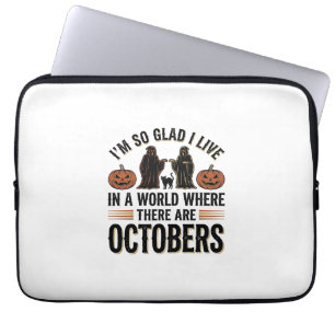 Vintage Halloween October Quote Pumpkin Cat Design Laptop Sleeve