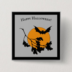 Vintage Halloween Orange Moon Flying Bats 15 Cm Square Badge
