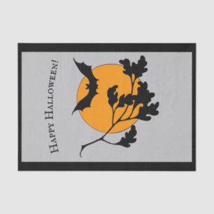 Vintage Halloween Orange Moon Flying Bats Tissue Paper