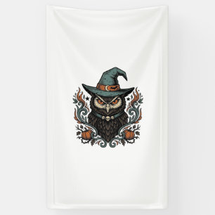 Vintage Halloween Owl Witch Hat Vector Design_1 Banner
