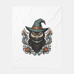 Vintage Halloween Owl Witch Hat Vector Design_1 Fleece Blanket