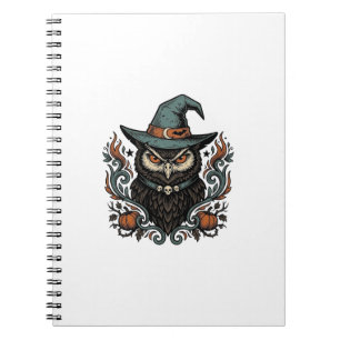 Vintage Halloween Owl Witch Hat Vector Design_1 Notebook
