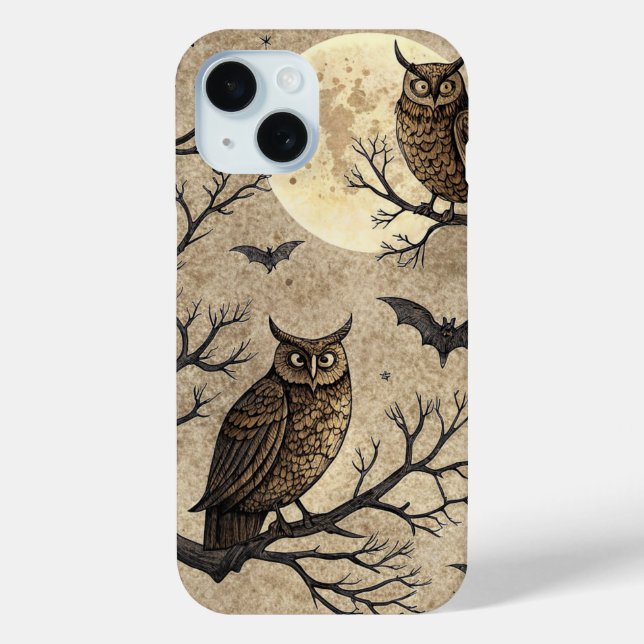 Vintage Halloween Owls & Moon Case-Mate iPhone Case (Back)