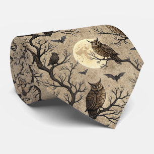 Vintage Halloween Owls & Moon Tie