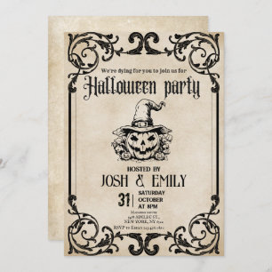 Vintage Halloween Party Adult Pumpkin Invitation