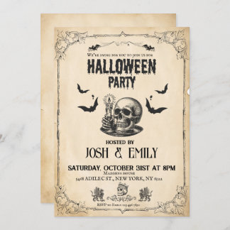 Vintage Halloween Party Adult Skull Invitation