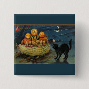 Vintage Halloween Party Black Cat 15 Cm Square Badge