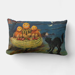 Vintage Halloween Party Black Cat Lumbar Cushion