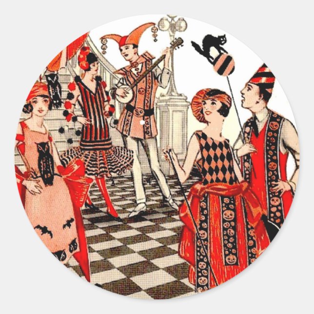 Vintage Halloween Party Classic Round Sticker (Front)