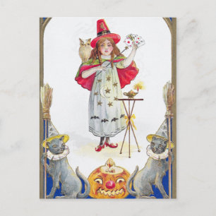 Vintage Halloween party girl Holiday postcard