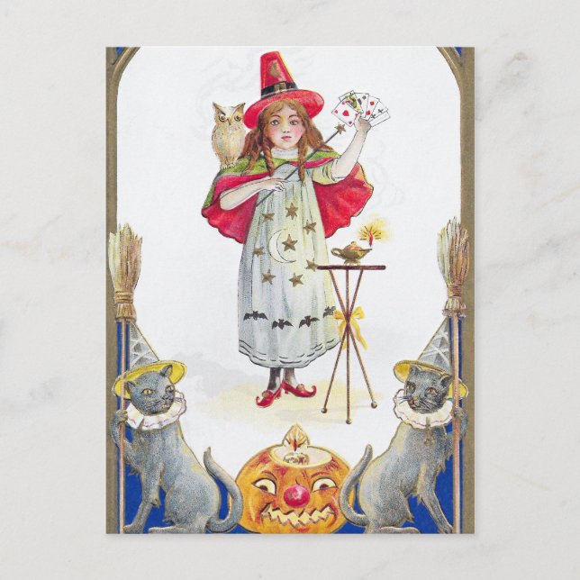 Vintage Halloween party girl Holiday postcard (Front)