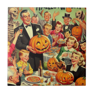 Vintage Halloween Party Illustration Ceramic Tile