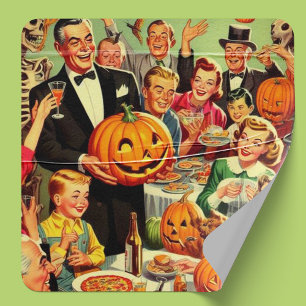 Vintage Halloween Party Illustration Square Sticker
