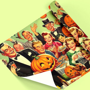 Vintage Halloween Party Illustration Wrapping Paper