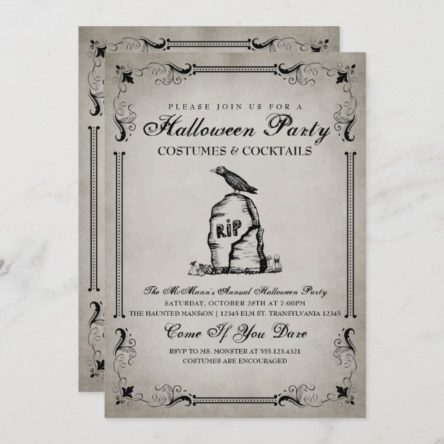 Vintage Halloween Party Invitation (Front/Back)