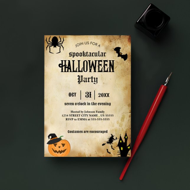 Vintage Halloween Party Invite Antique Adults  (Vintage Halloween Party Invite 
)