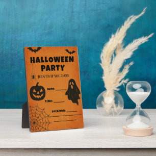 Vintage Halloween Party Invite   Spooky Icons Plaque
