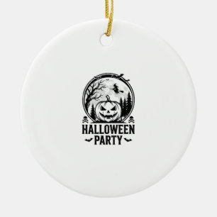 Vintage Halloween Party Pumpkin Witch Shirt Design Ceramic Ornament