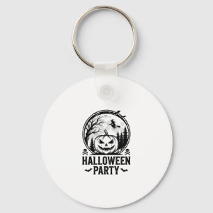 Vintage Halloween Party Pumpkin Witch Shirt Design Key Ring
