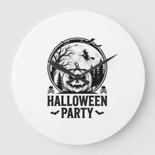 Vintage Halloween Party Pumpkin Witch Shirt Design Large Clock