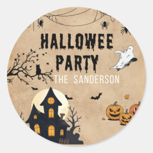 Vintage Halloween Party Stickers – Haunted House,