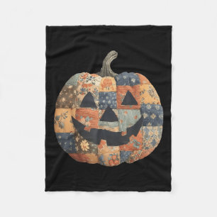 Vintage Halloween Patchwork Pumpkin Quilted Fall A Fleece Blanket