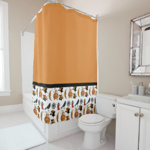 Vintage Halloween Pattern Black and Orange Shower Curtain