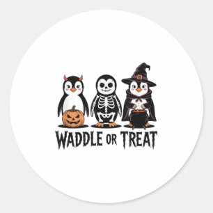 Vintage Halloween Penguin Trick Or Waddle Spooky _ Classic Round Sticker