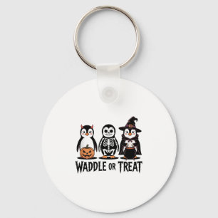 Vintage Halloween Penguin Trick Or Waddle Spooky _ Key Ring