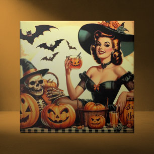Vintage Halloween Pin-Up Ceramic Tile