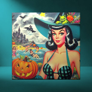 Vintage Halloween Pin-up Ceramic Tile