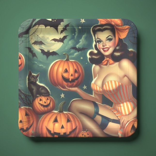 Vintage Halloween Pin Up Paper Plate (Creator Uploaded)