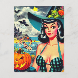 Vintage Halloween Pin-up Postcard