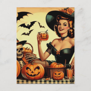 Vintage Halloween Pin-Up Postcard