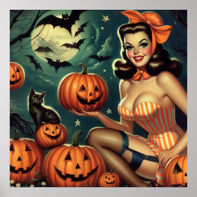 Vintage Halloween Pin Up Poster (Front)