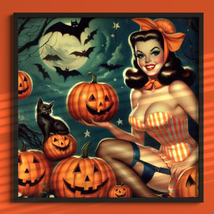 Vintage Halloween Pin Up Poster