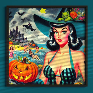Vintage Halloween Pin-up Poster
